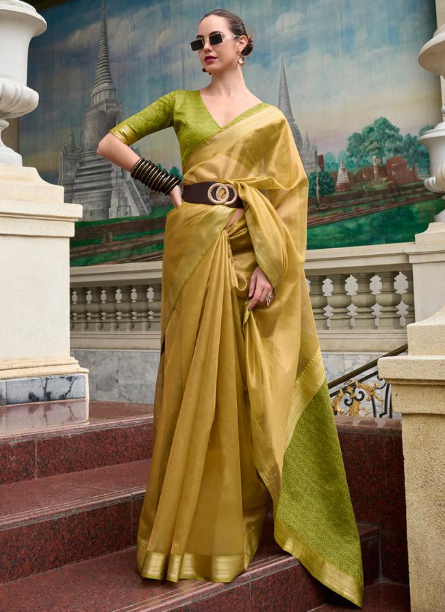 Pure Tissue Yellow Daily Wear Plain Saree